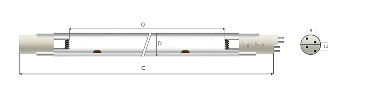 Лампа амальгамная LightBest GPHHVA 1554T10L STEP 471W 5,0A (J-32600, P-32600L)