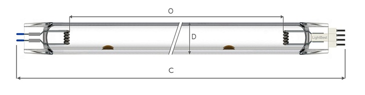 Лампа амальгамная LightBest GPHVA 1536D28 400W 3,8A (NNI 400/147 XL, P-28400H)